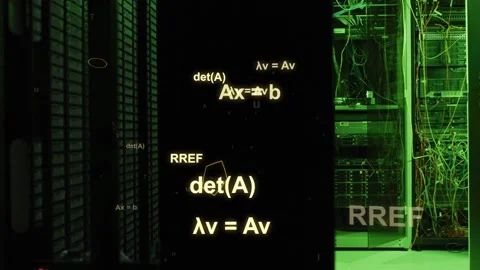 Central display lighting up floating algebra labels and polygons moving toward Stock Footage 333425514
