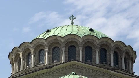 Central dome of Saint Nedelya Cathedral in Sofia viewed under a clear sky Stock Footage 334155174