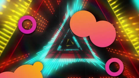 Central dotted triangular tunnel being shown in neon stage, framing gradient Stock Footage 308207480
