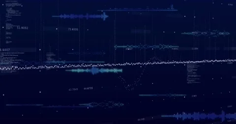 Central dotted waveform and cyan blobs reacting to incoming pulses, growing into Stock Footage 328306862