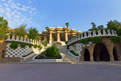 Central entry park Guell Stock Photos