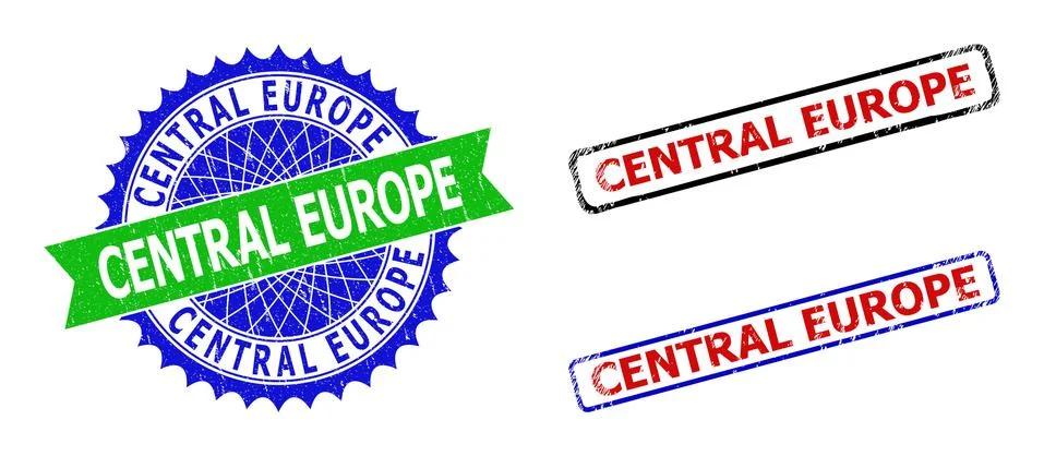 CENTRAL EUROPE Rosette and Rectangle Bicolor Badges with Grunged Surfaces Stock Illustration
