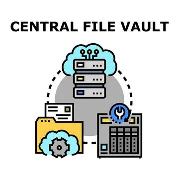 Central file vault organizing cloud storage data security Stockillustratie