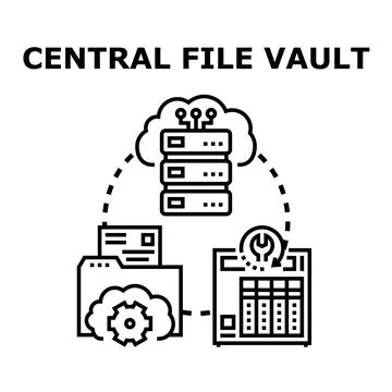 Central file vault organizing cloud storage data security Stock Illustration