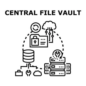 Central file vault system managing secure data storage Stock Illustration