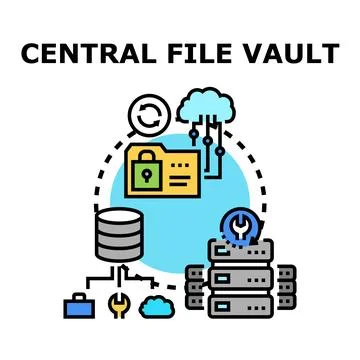 Central file vault system managing secure data storage Stock Illustration