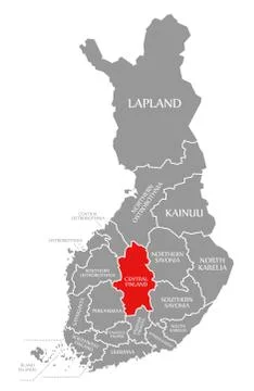 Central Finland red highlighted in map of Finland 库存插图