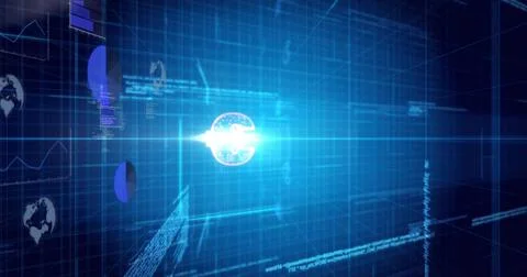 Central flare intensifying, particles forming neon Euro symbol, animating Stock Photos