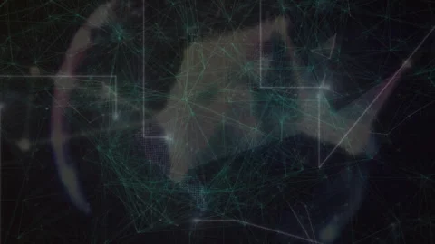 Central flat network mesh being visualized in dark data space, featuring glowing Stock Footage 309109685