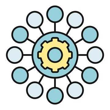 Central gear connecting distributed network system nodes Stock Illustration