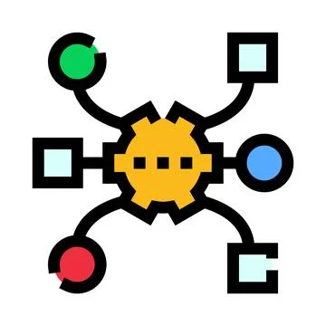 Central gear connecting various abstract data elements Stock Illustration