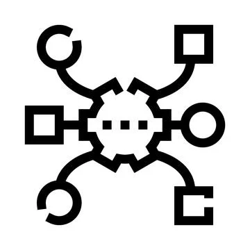 Central gear processing data with connecting nodes Stockillustratie
