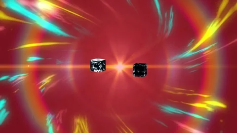Central glow pulsing triggers two shiny cubes rotating and drifting apart, Stock Footage 340674732