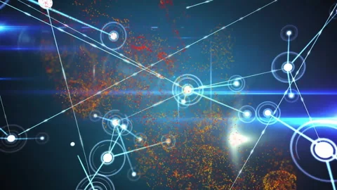 Central glowing node initiating white lines toward nodes while network expanding Video stock 310780890