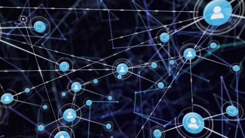 Central glowing node pulsing, sending lines, blue nodes appearing and linking Stock Footage 332469384