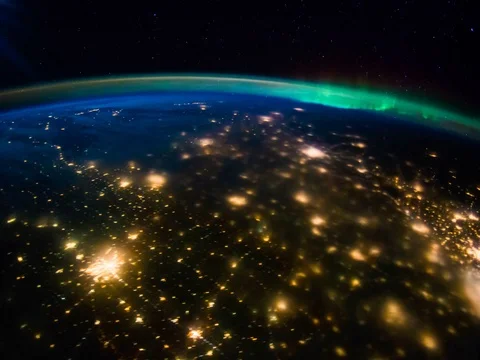 Central Great Plains, Mexico to USA at night from the space in 4K. Stock Footage 74285628