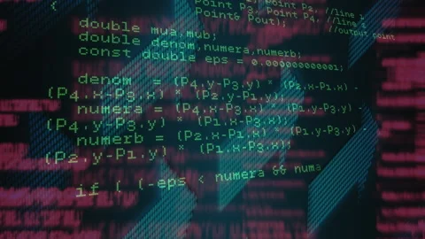 Central green code floating over blurred red script, showing teal triangle Stock Footage 309067363