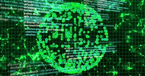 Central green data sphere reacting to code spike, shifting markers and pulsing Stock Footage 321700765