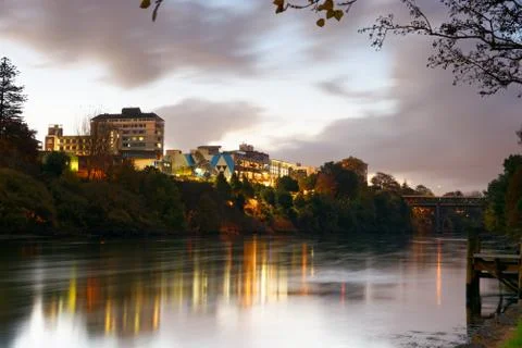 Central Hamilton viewed from the Waikato River Stock Photos