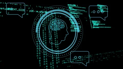 Central head HUD appearing at start, rings pulsing and chat bubbles moving, Stock Footage 335651857