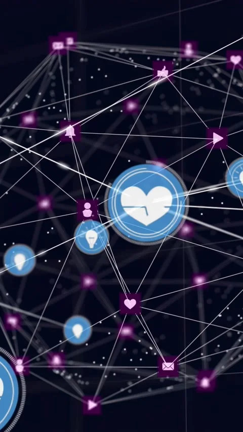 Central health icon pulsing while data input sliding icons across sphere, Stock Footage 331046983