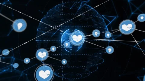 Central heart core pulsing, emitting nodes and linking lines, forming expanding Stock Footage 333900362