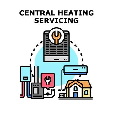 Central heating and cooling system servicing concept Stock Illustration