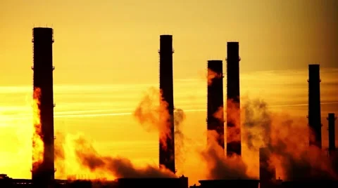 Central heating and power plant on beautiful colorful sunset background Stock Footage 60031288