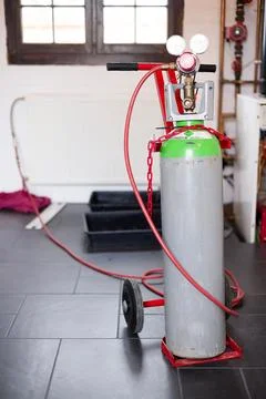 Central heating leak detection tracer gas cylinder in a UK home Stock Photos
