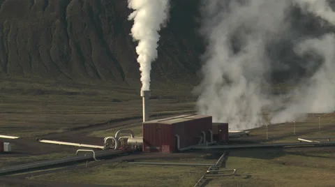 Central heating manifold and steam pipework in iceland Stock Footage 34255617
