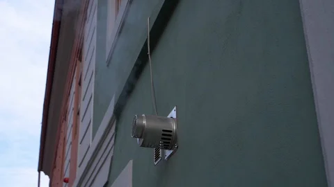 Central heating pipe steam on apartment houses slow motion Stock Footage