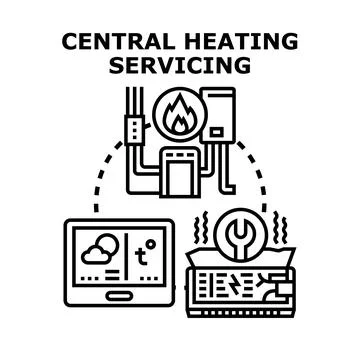 Central heating servicing preparing home comfort system Stock Illustration