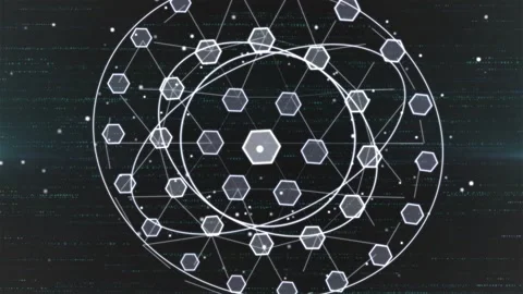 Central hexagon network forming after polygon appearing, drawing arcs and Stock Footage 332936699