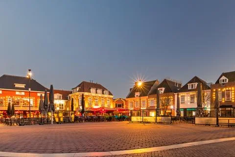 Central historic square with bars and restaurants in the ancient Dutch city.. 스톡 사진
