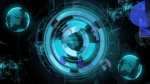 Central holo HUD rotating and pulsing, triggered by data burst, visualizing data Stock Footage 328396582
