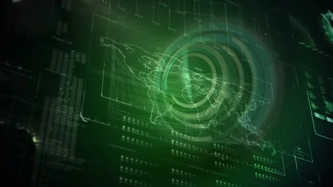 Central holo map pulsing and rotating, rings starting scan, easing into steady Stock Footage 332523615