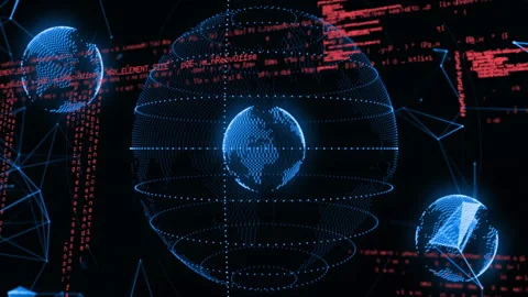 Central holographic sphere floating in digital void, showing concentric data Stock Footage 309285239