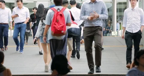 Central, Hong kong, 19 July 2017 -:Pedestrian bridge in Busy Hong Kong Stock Footage