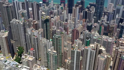 Central, Hong Kong 27 August 2020: Top view of Hong Kong city Stock Footage 142123200