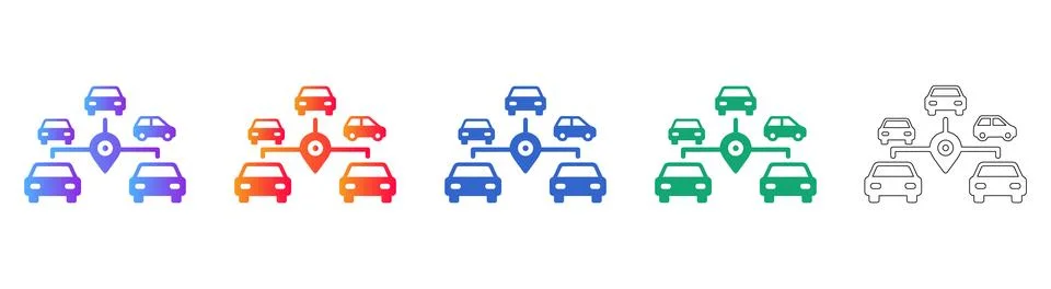 Central Hub Car Network Connection Icons Stock Illustration