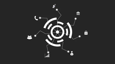 Central hub connecting various business and communication icons technology .. Stock Footage 340997986