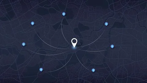 Central hub linking to multiple energy supply points with lightning icons. Stock Illustration