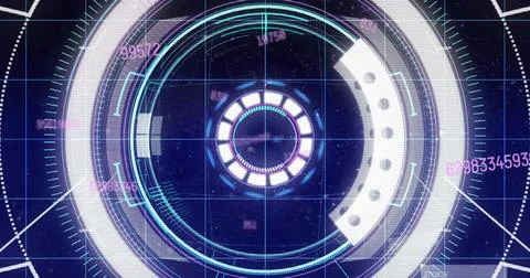 Central HUD graphic receiving ping and spinning rings, updating magenta digits Stock Illustration