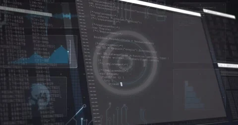 Central HUD pulsing while angled pane sliding in, blinking cursor starting code 스톡 동영상 329505867