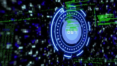 Central HUD reacting when number dropping, pulsing rotating, code columns Stock Footage 328468698