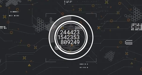 Central HUD receiving data pulse, cycling numeric readouts and sweeping ring for Stock Footage 330463310