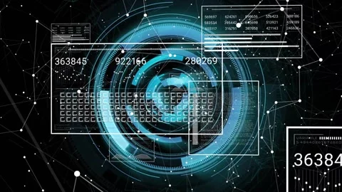 Central HUD rotating, rings driving panels, key grid showing, numeric values Stock-Footage 330258647