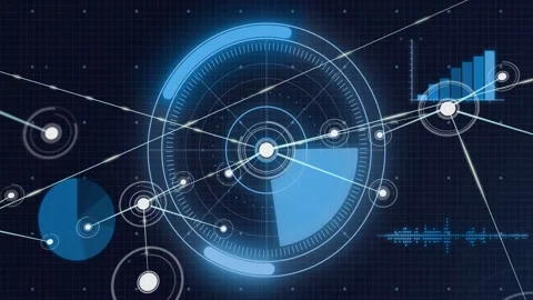 Central HUD rotating wedge sweep starting nodes pulsing and moving along lines Stock Footage 332591922