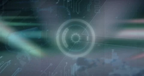 Central HUD sharpening after left light bar sweeping in, pointer rotating to Stock Footage 329453996