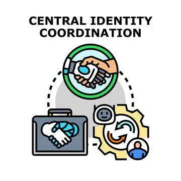 Central identity coordination concept for management system Stock Illustration